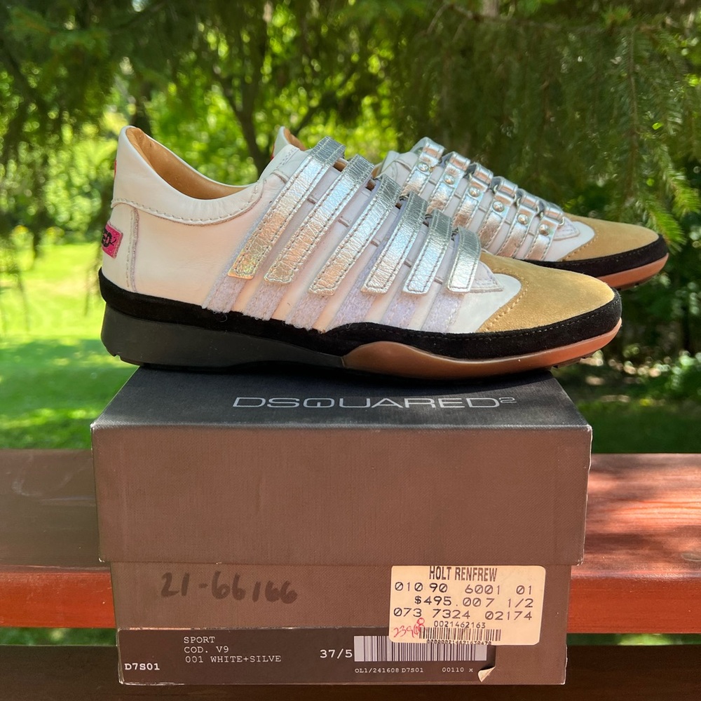 Limited Edition DSquared2 Women’s Leather White/Beige/Silver Sneakers Size 7&7.5